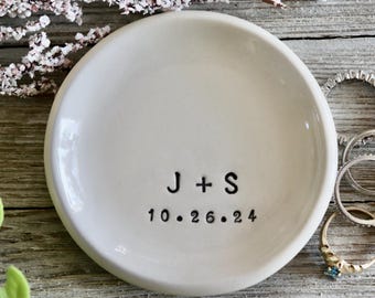 Personalized Pottery Ring Dish | Initials & Date, Wedding Gift