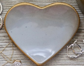 Heart, Ring Dish, Ring Holder, Grey, Gold, Bridesmaid Gift, Gift for Her