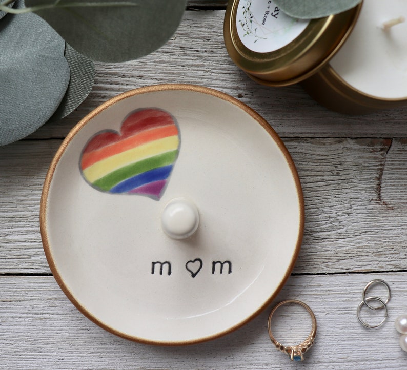 Rainbow Ring Dish Rainbow Heart Ring Holder Personalized Pride Gift