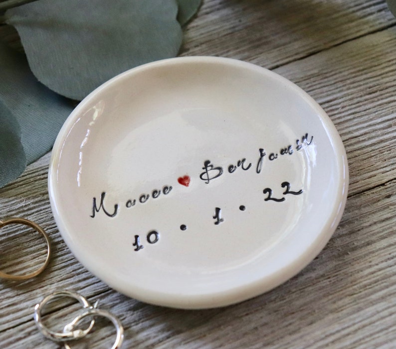 Ring Dish Personalized, Ceramic Ring Holder, Engagement Gift, Wedding Gift for Son, Wedding Gift for Daughter image 2