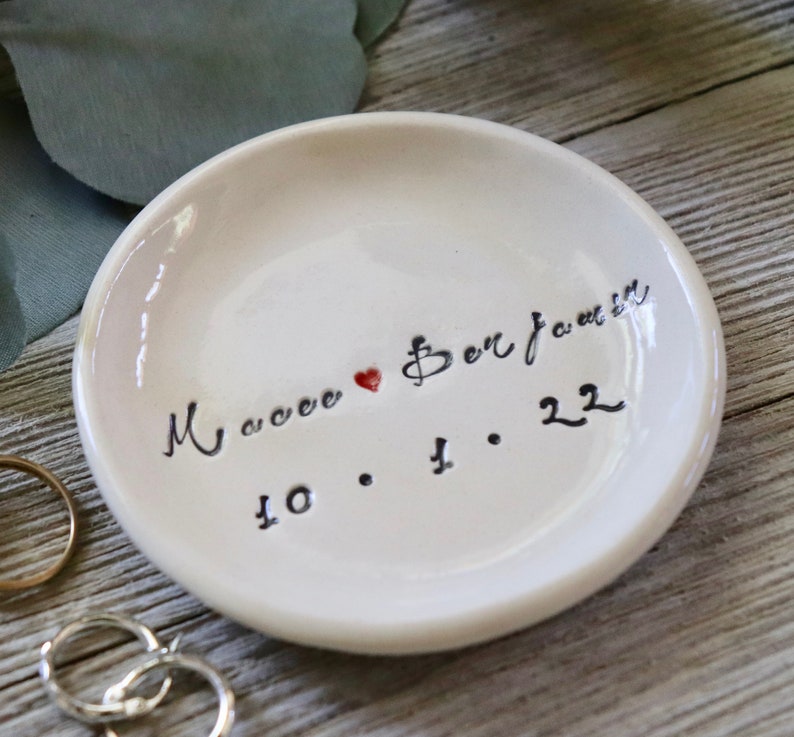 Ring Dish Personalized, Ceramic Ring Holder, Engagement Gift, Wedding Gift for Son, Wedding Gift for Daughter image 8