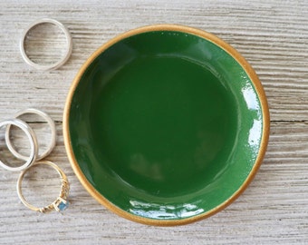 Trinket Dish, Emerald Green, Ring Holder, Gift for Her, Gold, Gift Boxed, IN STOCK