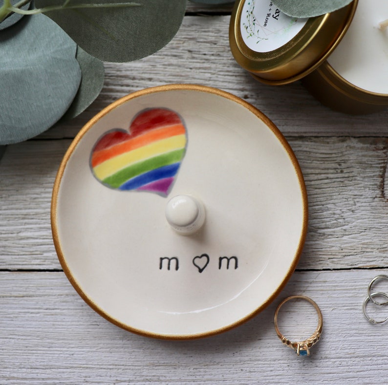 Rainbow Ring Dish Rainbow Heart Ring Holder Personalized Pride Gift
