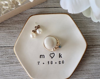 Unique Wedding Gift, Ring Dish, Ring Cone, Hexagon Geometric Ring Holder, Engagement Gift Personalized, Bridal Shower Gift, Mrs Ring Dish