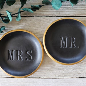 Ring Dishes, Ring Holder, Couples Gift, Wedding, Engagement Gift, MR and MRS, Matte Black, Gold image 10