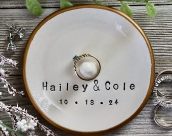 Personalized Ceramic Ring Holder Dish, Custom Engagement Wedding Gift