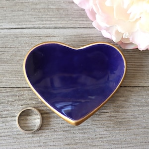 Heart Ring Holder, Ring Dish, Dark Blue, Bridesmaid Gift or Housewarming Gift, Gift Boxed, IN STOCK image 1