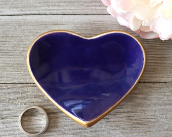 Heart Ring Holder, Ring Dish, Dark Blue, Bridesmaid Gift or Housewarming Gift, Gift Boxed, IN STOCK