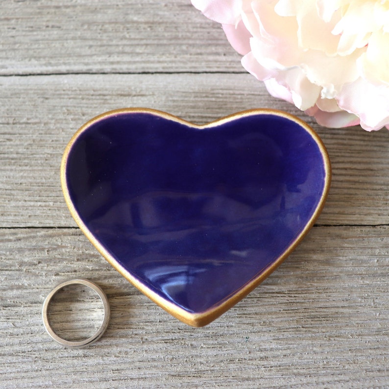 Heart Ring Holder, Ring Dish, Dark Blue, Bridesmaid Gift or Housewarming Gift, Gift Boxed, IN STOCK image 1