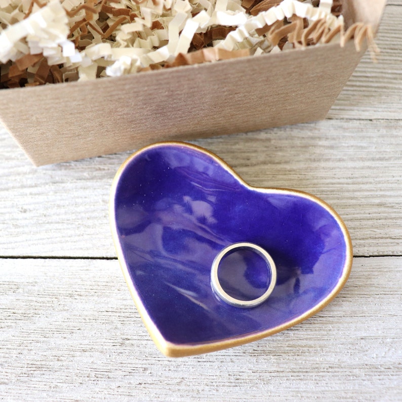 Heart Ring Holder, Ring Dish, Dark Blue, Bridesmaid Gift or Housewarming Gift, Gift Boxed, IN STOCK image 4