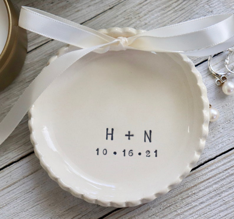 Personalized Wedding Ring Holder, Ring Bearer Pillow Alternative, Monogrammed Ring Dish, Unique Ring Bearer image 9