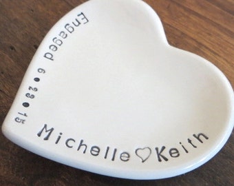 Engagement Gift, Ring Dish, Heart, Personalized Gift for Couple, Ring Holder