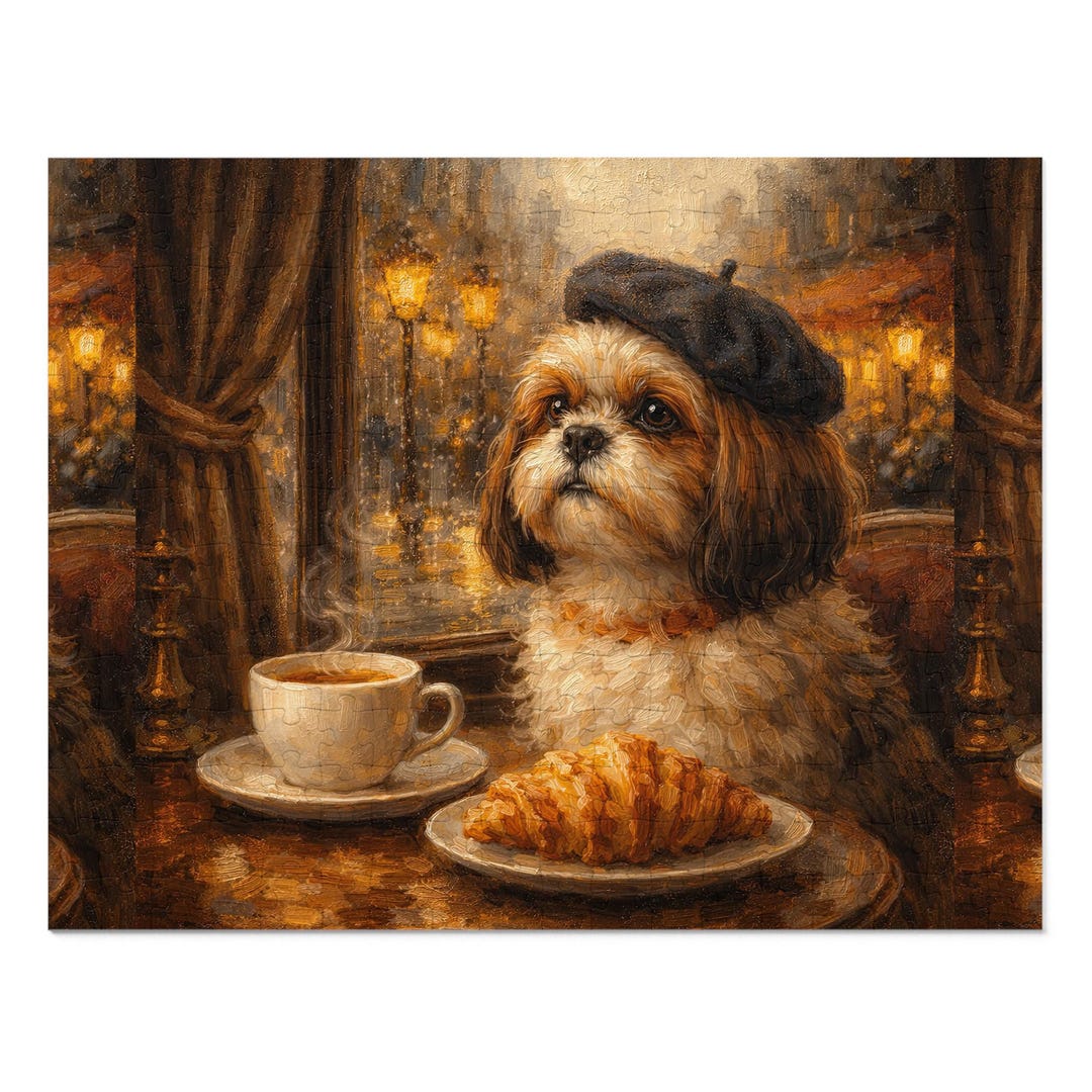 Shih Tzu at Café Jigsaw Puzzle With Tin | Dog Art Puzzle - Etsy