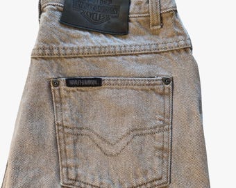 Jeansy Vintage Harley Davidson, rozmiar 10, R, brązowe, z rozcięciem typu Boot Cut, 100% bawełny, wyprodukowane w USA