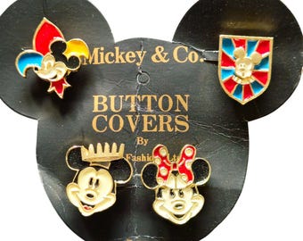 Cubiertas de botones vintage de Disney Honey Fashions Mickey Minnie Nuevo en tarjeta