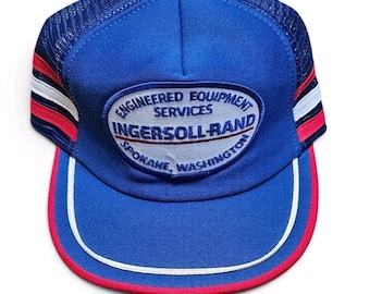 Czapka z daszkiem Ingersoll Rand z siateczki z lat 80., niebieska, z 3 paskami, Snapback, Spokane, Waszyngton