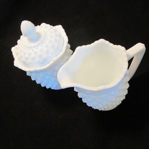 Vintage Fenton Hobnail Cream and Sugar Milk Glass Set