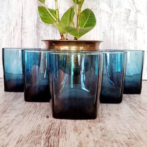 Dark Turquoise MCM Square Base Highball Glasses. Set of 5. Barware.