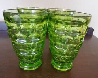 Vintage MCM Lime Green Federal Glass Tumblers in Yorktown Pattern. Set of 4. Vintage MCM Glassware. Mid Century Mod Glass.