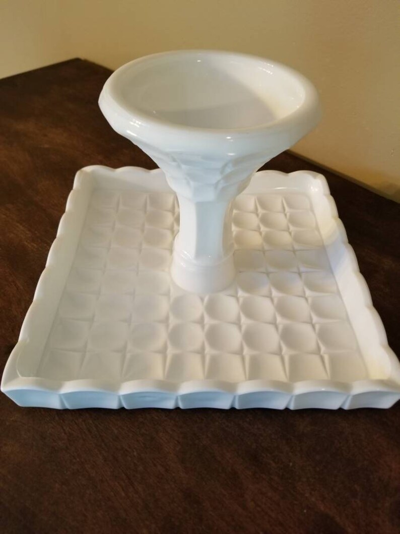 Vintage Beautiful Milk Glass Square Cake Stand Special Occassion. Wedding