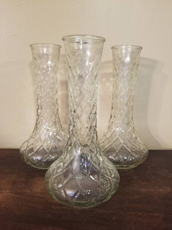 Vintage Hoosier Large Set Of 3 Vases In Diamond Pattern Etsy