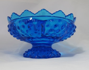 Vintage Fenton Blue Hobnail Glass Centerpiece Bowl/Candlestick Holder Wedding Decor Something Blue