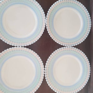 Vintage 1930&#39;s MacBeth Evans Petalware Plate. 8 1/8&quot; Plates. Depression Era. Pastel ribbons on edge.