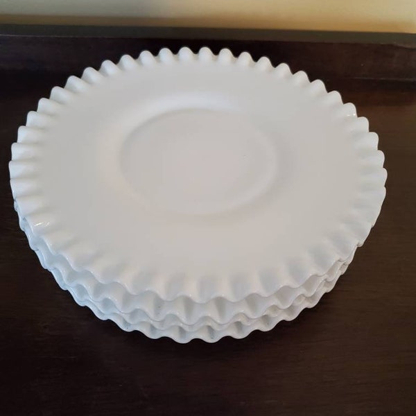 Vintage Milk Glass Fenton 8 inch Hobnail Plates. Set of 4. Bridal Shower. The Ellyana Collection. Baby Shower.