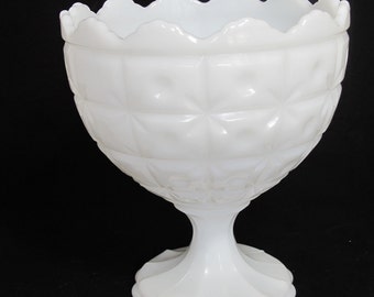 Vintage Starbust Pattern Milk Glass Compote by Napco Wedding Decor Candy Buffet