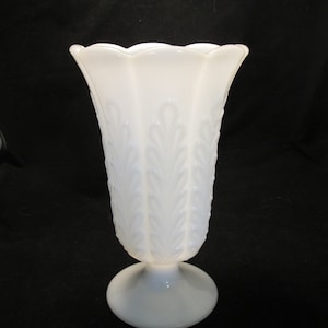 Vintage Oak Leaf Pedestal Milk Glass Vase Wedding Decor Centerpiece