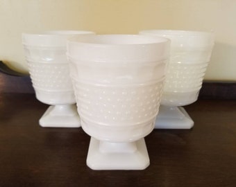 Vintage Hobnail and Thumbprint Milk Glass Compotes - Set of 3 - Vase or Planter by Napco