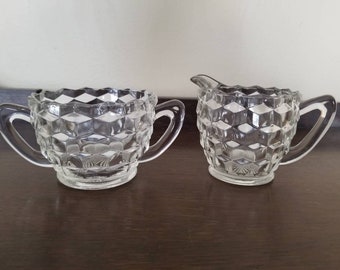 Vintage Clear Cubist Creamer and Sugar Bowl Set. Vintage Serving Dishes. Vintage Kitchen.