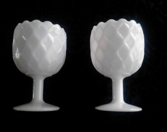 Vintage Milk Glass Honeycomb Compotes With Orange Peel Texture - Set of 2 - For Wedding Decor Candy Buffet