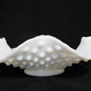 Vintage Fenton Hobnail Milk Glass Dish with Handles