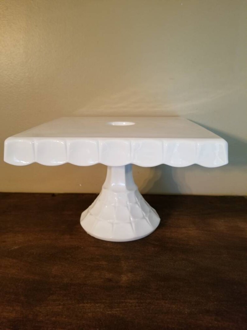 Vintage Beautiful Milk Glass Square Cake Stand Special Occassion. Wedding