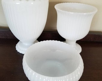 Vintage Milk Glass Set of 3 Wedding Centerpieces. The Kailyn Collection.