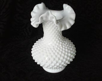 Vintage Hobnail Double Ruffle Fluted Vase by Fenton - Wedding Decor Centerpiece