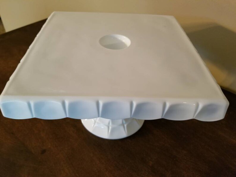 Vintage Beautiful Milk Glass Square Cake Stand Special Occassion. Wedding
