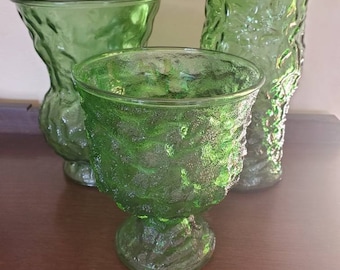 Vintage Set of 3 Green E O Brody Textured Vases. The Mila Collection. Wedding Centerpieces.