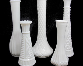 The Betsie Collection - Set of 5 Milk Glass Vases