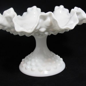 Vintage Fenton Hobnail Double Ruffle Pedestal Dish