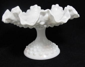 Vintage Fenton Hobnail Double Ruffle Pedestal Dish