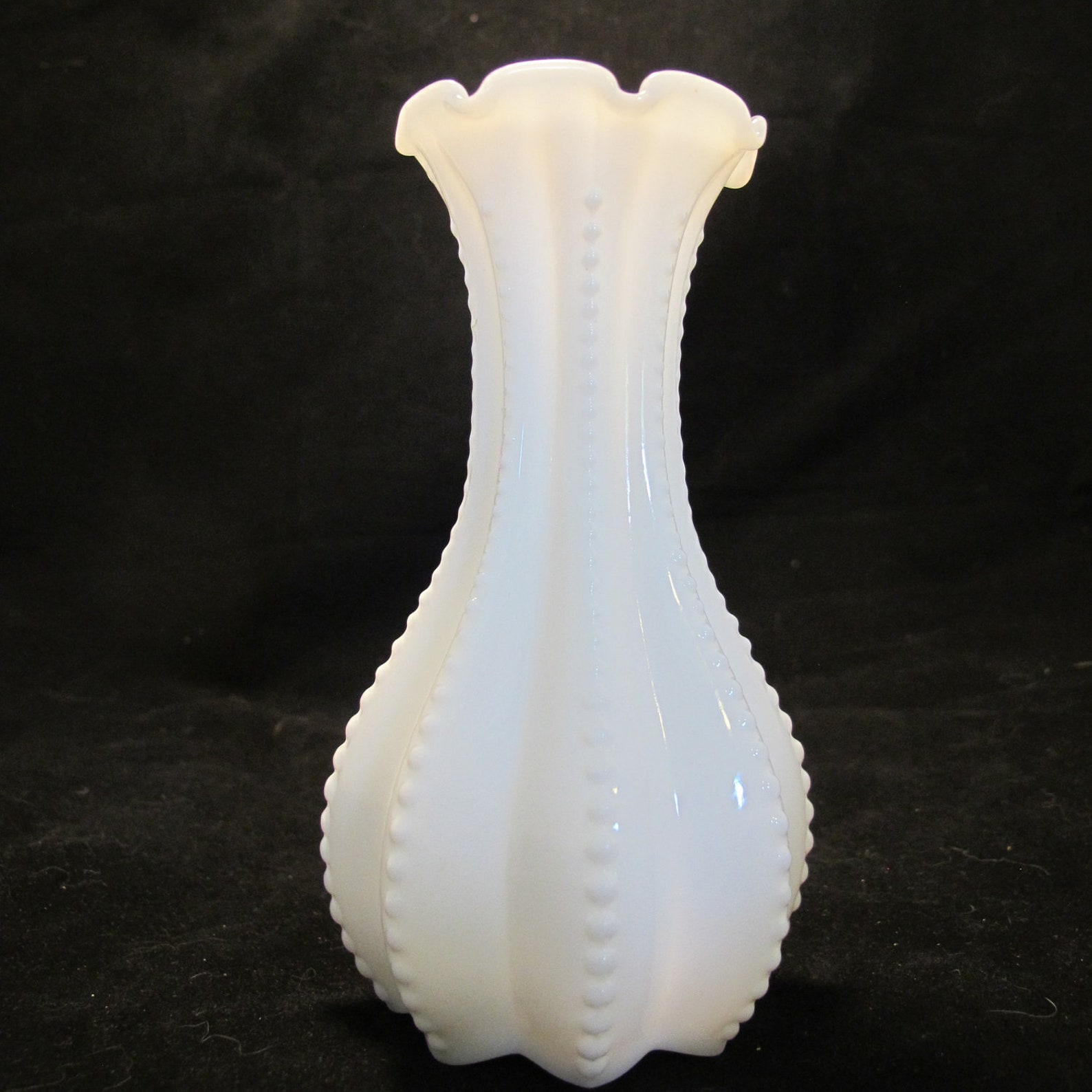 Vintage Beaded Edge Milk Glass Vase Etsy