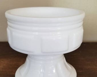 Vintage Milk Glass Randall Glass Co. Geometric pattern Pedestal Compote/Planter.