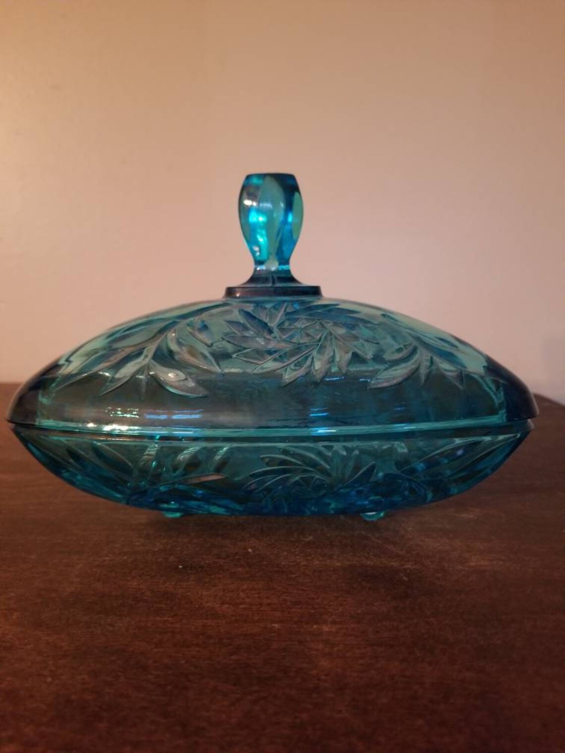Vintage Blue Glass Candy Dish Dish with Lid Blue Etsy