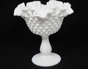 Vintage Fenton Hobnail Ruffled Compote for Wedding Decor or Home Decor