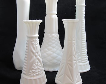 Jarrones de vidrio opalino vintage - Colección Antoinette - Juego de 5 jarrones de vidrio opalino para centros de mesa y decoración de bodas, estilo artesanal