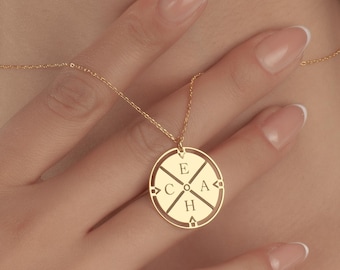 14K Gold Initial Family Compass Necklace • Custom Multiple Initial Necklace • Engraved Initial Pendant • Christmas Gift for Mom Jewelry