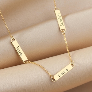 14K Gold Family Bar Name Necklace • Custom Multi Name Necklace •  Personalized Bar Name Jewelry • Gift for Mom • Necklace with Family Names