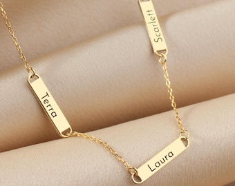 14K Gold Family Bar Name Necklace • Custom Multi Name Necklace •  Personalized Bar Name Jewelry • Gift for Mom • Necklace with Family Names
